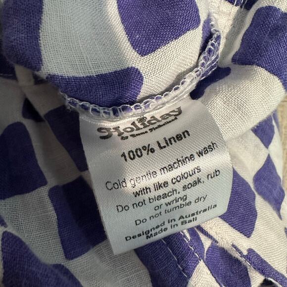 Holiday Emma Mulholland High Waisted Check Linen Pull on Pant Purple L - Picture 6 of 9